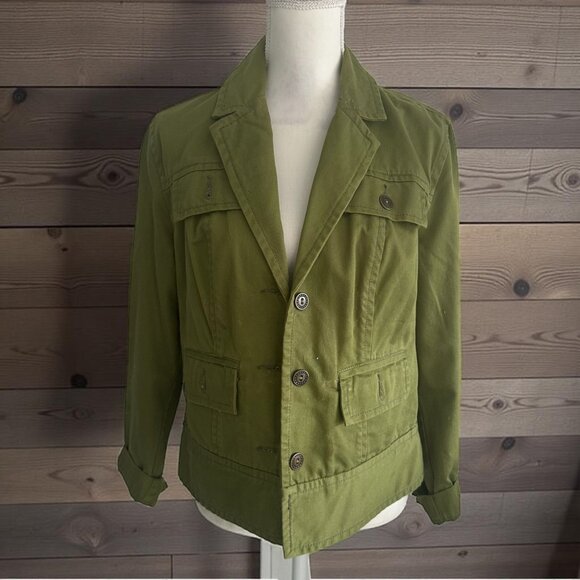 CHICOS Olive Green Blazer Jacket Size Chicos 1 US M 8 - Picture 1 of 6